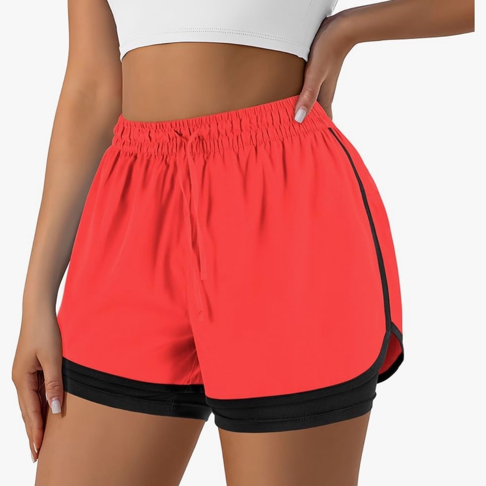 New! Women’s 2 in 1 Running Shorts High-Waisted with Liner Pockets size large